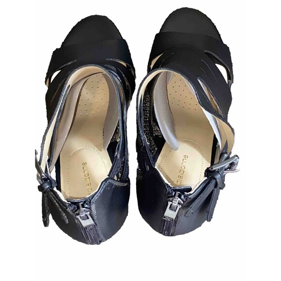 NEW Liz Claiborne 'Gavi' Cognac lack Strap 4" Stacked Heels/Sandals Open Toe 8.5 - Picture 7 of 13